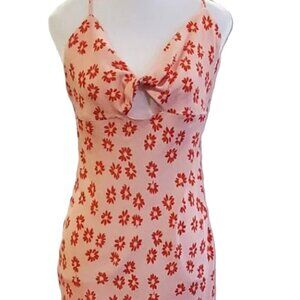 Strappy Beachy Midi Dress Ditsy Red Daisies on Pink Coquette Fairy Flirty